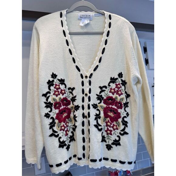 Jantzen classics size large black cream satin red embroidery Vintage - Picture 15 of 16